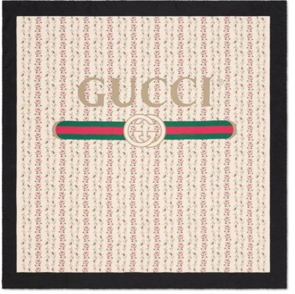 🛍 FLAWED Gucci Logo rose print silk scarf